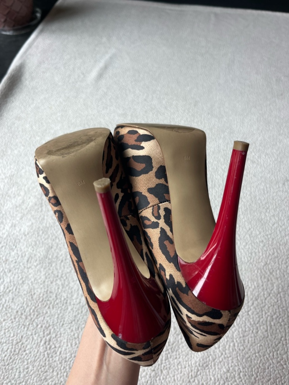GUESS LEOPARD PRINT PEEP TOE HIGH HEELS WOMENS SIZE 8 5” - Picture 6 of 7